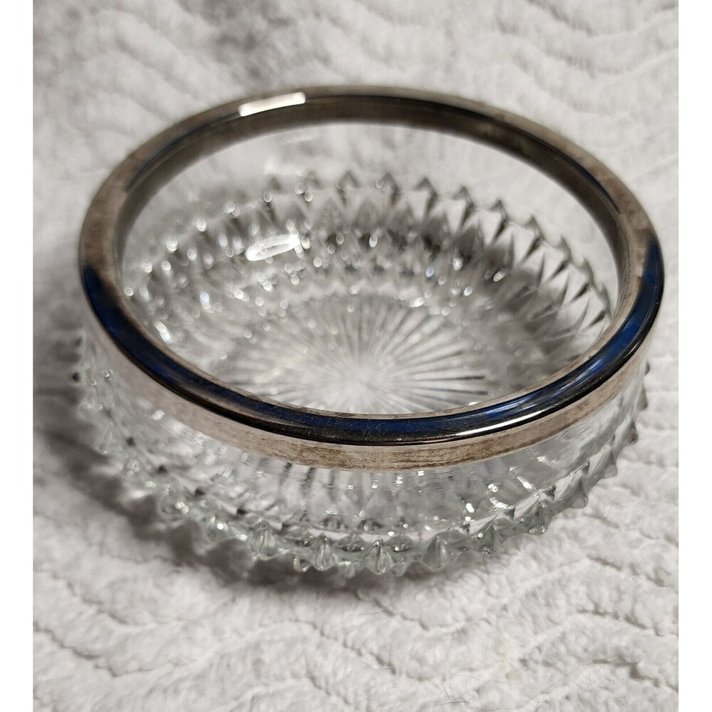 Vintage Crystal Cut Silver Plated Trim Server Candy Dish England 5"  EuC